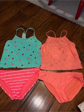 Old Navy Girls Aqua Watermelon & Coral Palm Tankini Bikini Set